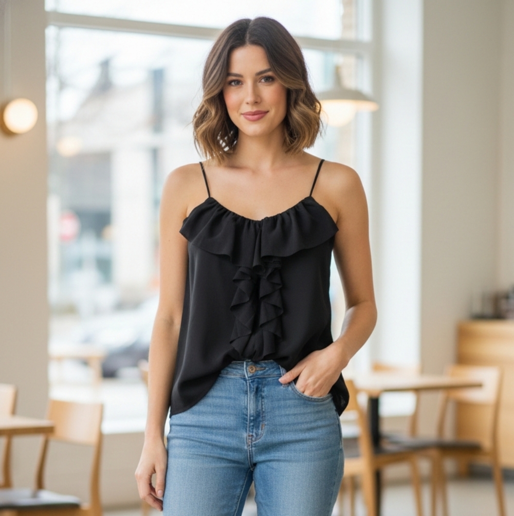 H&M Black Ruffle Tank Top